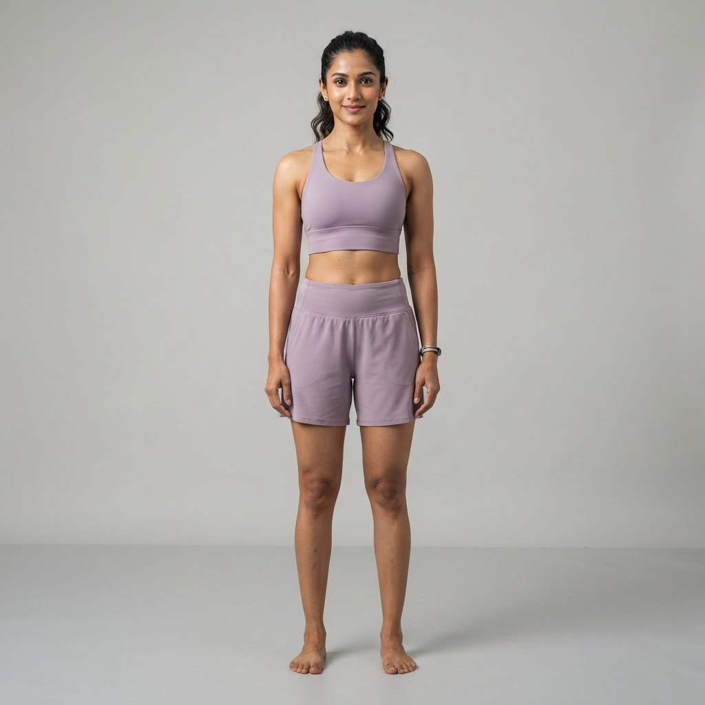 Indian woman wearing WOW QUEENS Coverage Training Shorts in Dusty Lilac
