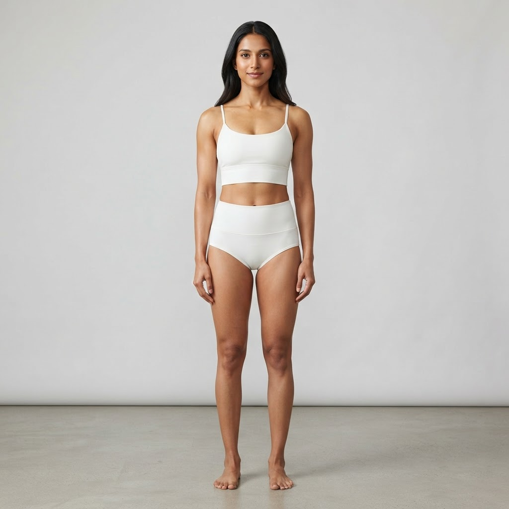 Indian woman wearing WOW QUEENS Featherlight Removable-Pad Bralette in Pearl White