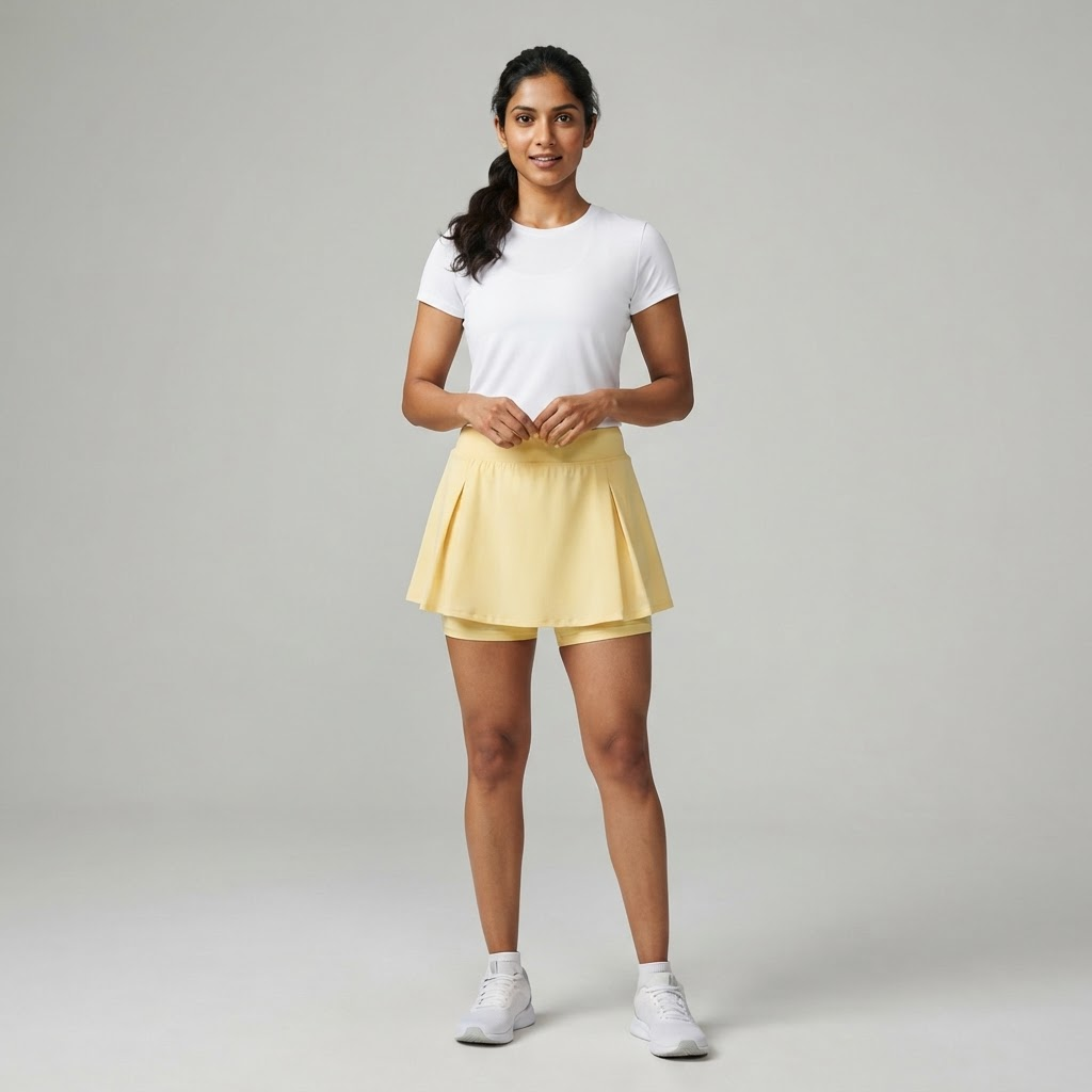 WOW QUEENS Hidden-Pocket A-Line Skort in Butter Yellow