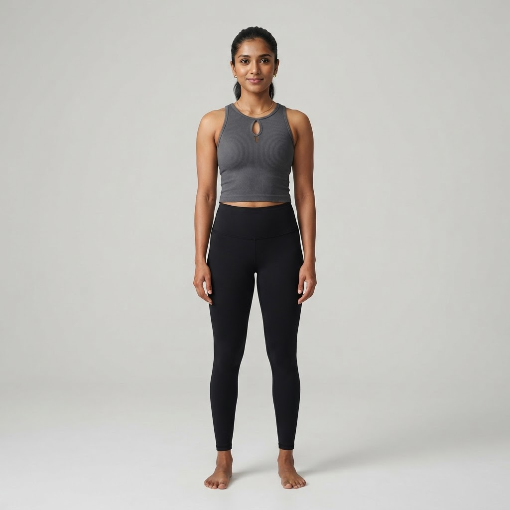 Indian woman wearing WOW QUEENS Keyhole Crop Tank in Graphite Grey
