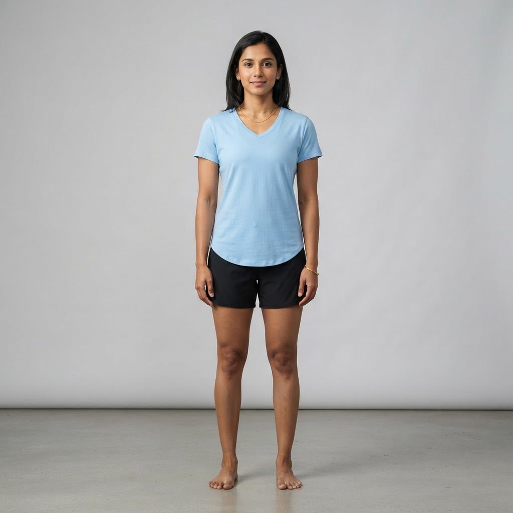 Indian woman wearing WOW QUEENS Lyocell V-Neck Tee in Sky Blue