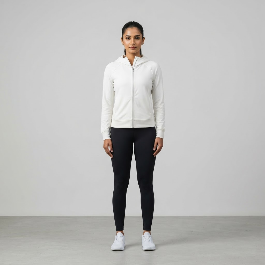 WOW QUEENS Mesh-Panel Hoodie Jacket in Pearl White