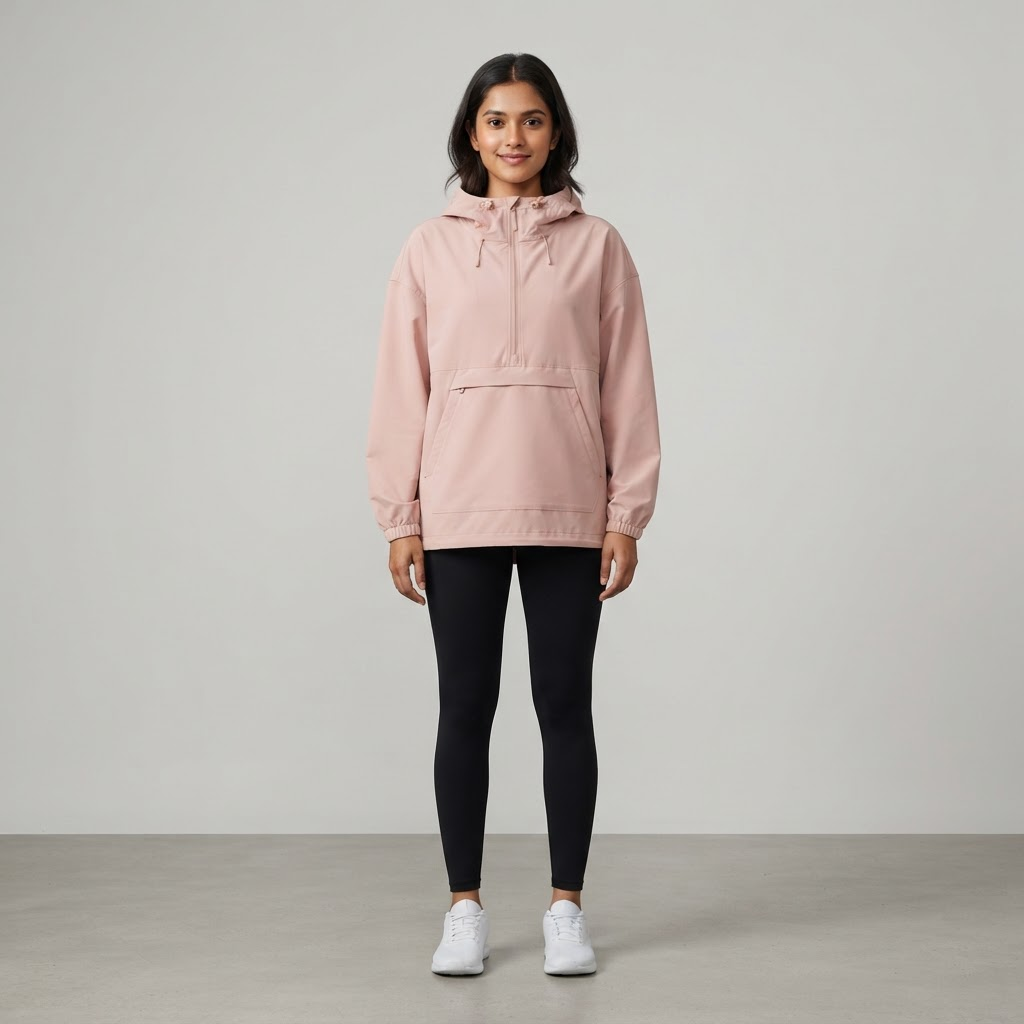 Indian woman wearing WOW QUEENS Mist-Guard Water-Repellent Anorak in Blush Rose