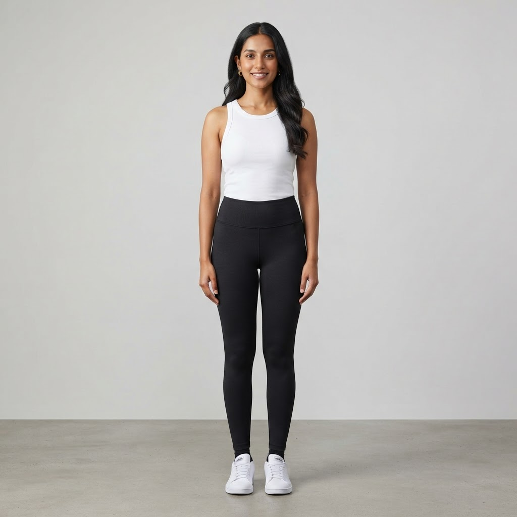 Indian woman wearing WOW QUEENS QueenSoft Everyday Leggings Lite in Noir Black