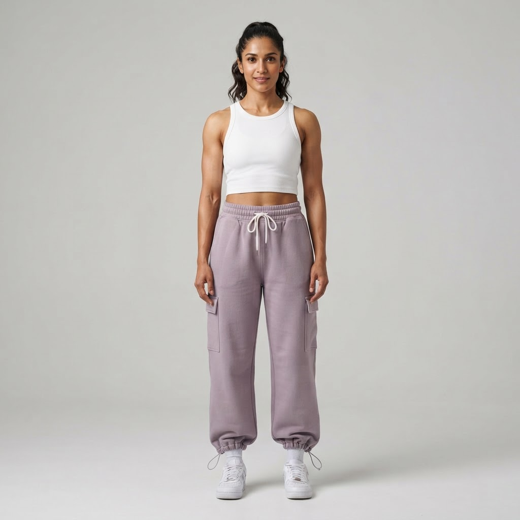Indian woman wearing WOW QUEENS Street Jogger Sweatpants in Dusty Lilac