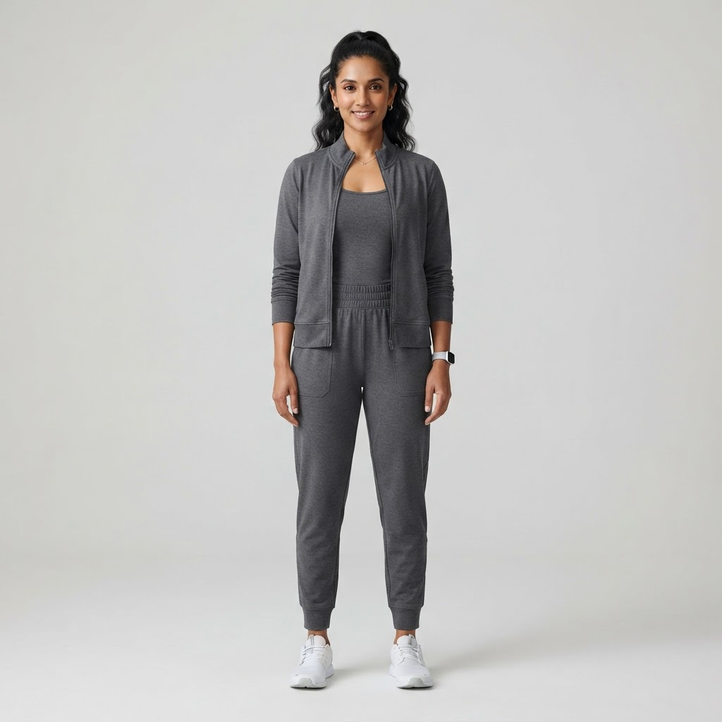 Indian woman wearing WOW QUEENS Travel Queen 3-Piece Edit in Storm Charcoal