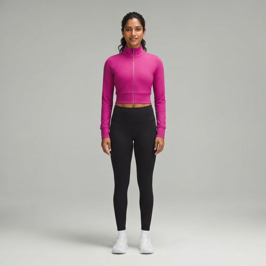 WOW QUEENS Waistline Cropped Track Jacket in Magenta Pink