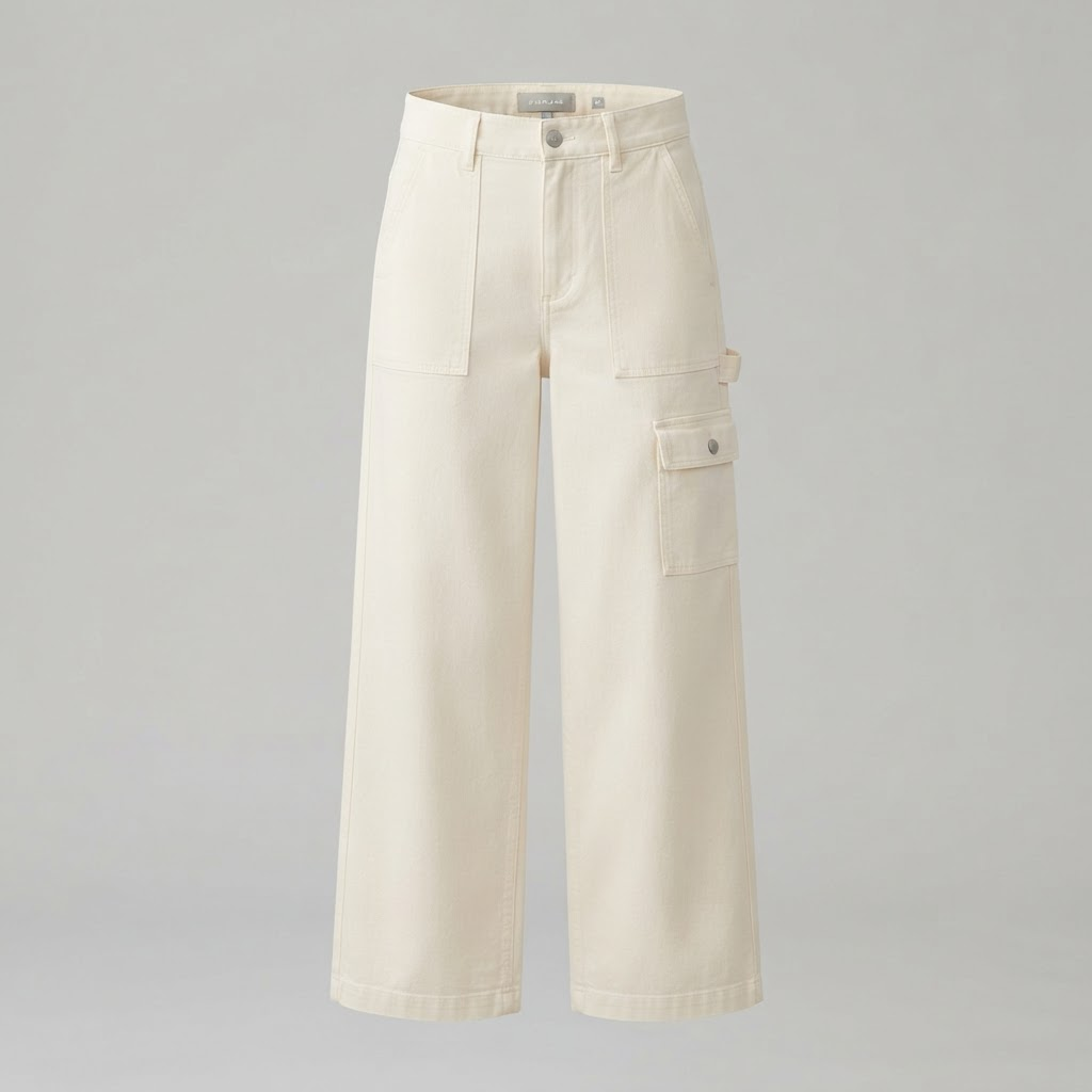 Indian woman wearing WOW QUEENS Wide-Leg Utility Pants in Ivory Cream